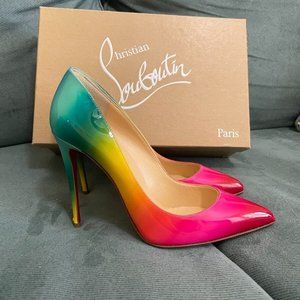 CHRISTIAN LOUBOUTIN PIGALLE FOLLIES 100 PATENT RAINBOW MULTI PUMP SIZE 37